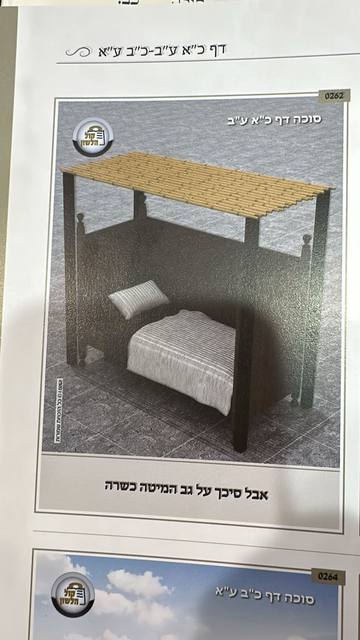 Illustrated sefer: s’chach resting on a bed (סיכך על גבי המטה)