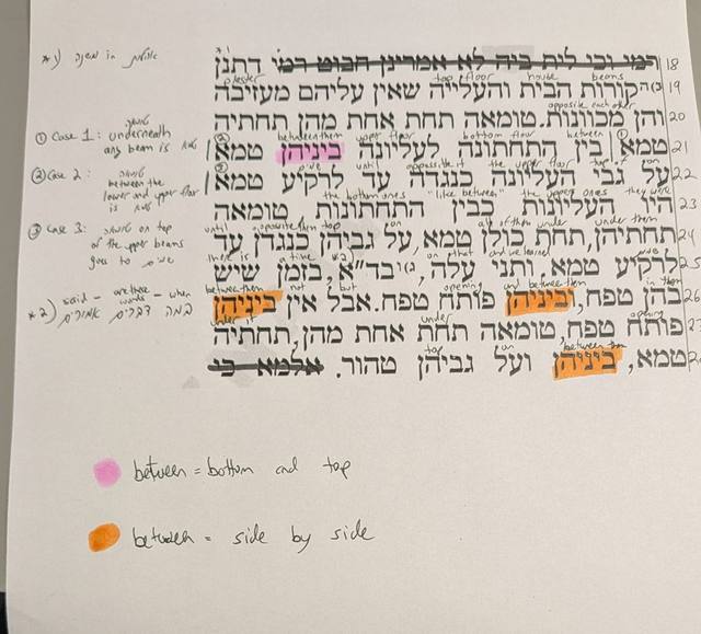 Color-coded Gemara: the beams case (קורות הבית והעלייה), with legend