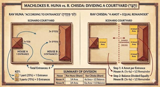 Machlokes R’ Huna vs. R’ Chisda: dividing a courtyard (chart)