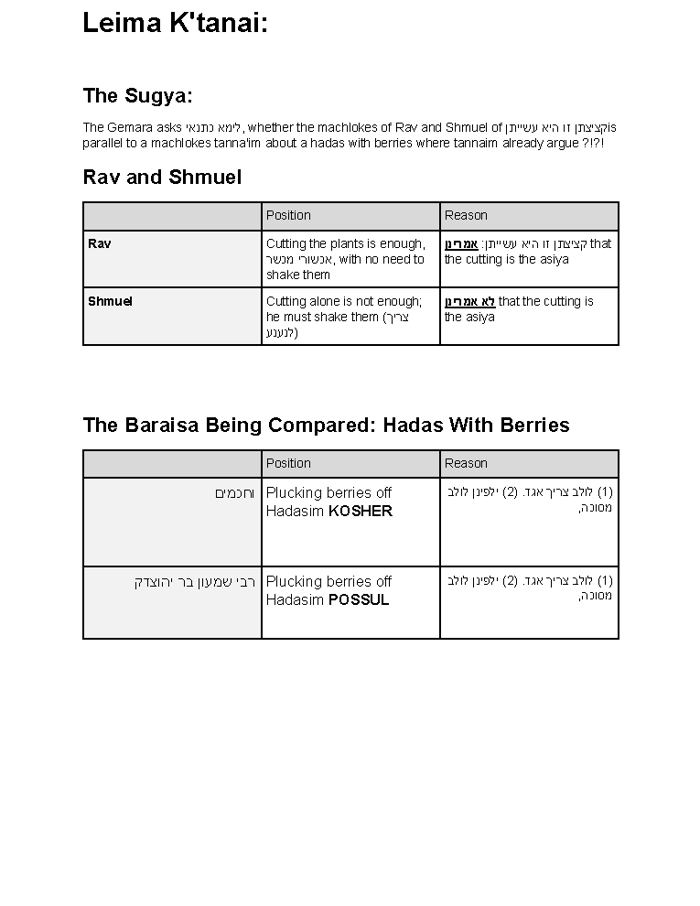 Leima K’tanai: Hadas and Lulav – Sugya Chart